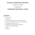 The (Amended) Budget Committee Meeting Agenda for 03/16/26
