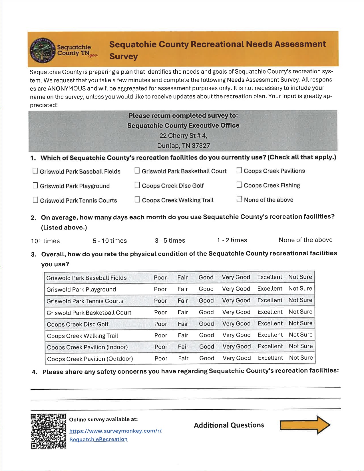 Sequatchie County Recreational Needs Assessment Survey Sequatchie